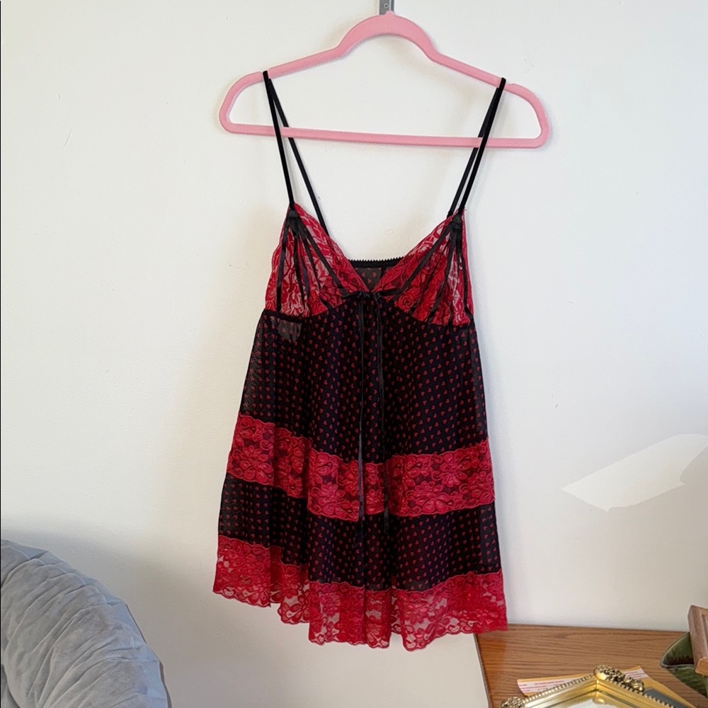 Sheer Lace Lingerie Slip | Red & Black Heart Babydoll | Bought in Rome